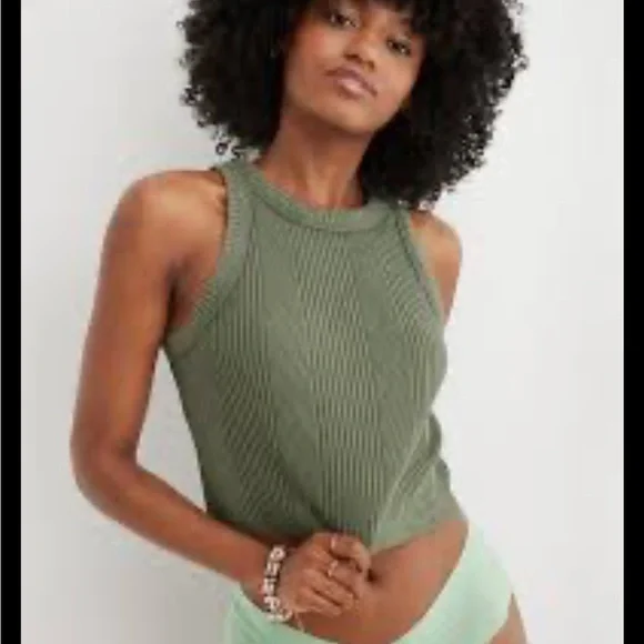 Aerie Ribbed Tank Top - Olive - Picture 3 of 6
